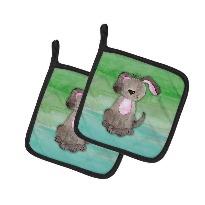 Dog Teal and Green Watercolor Pot Holders - Set of 2 - Heat-Resistant Kitchen Essentials BB7357PTHD