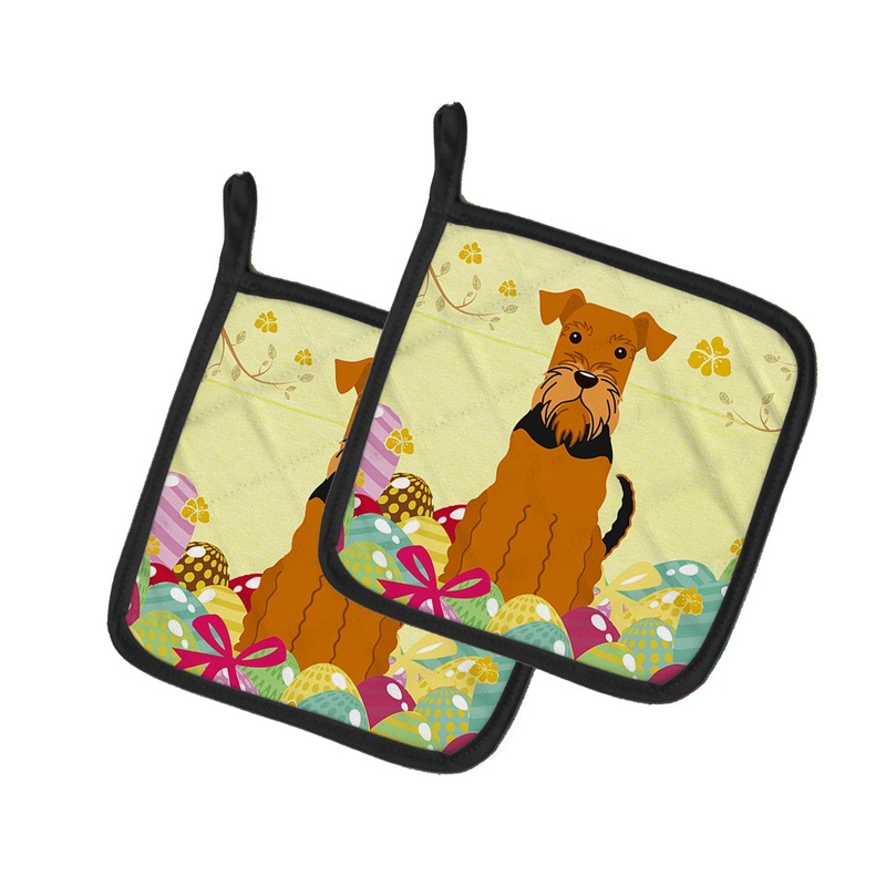 Easter Eggs Airedale Pot Holders - Set of 2 - Heat-Resistant Kitchen Essentials BB6041PTHD