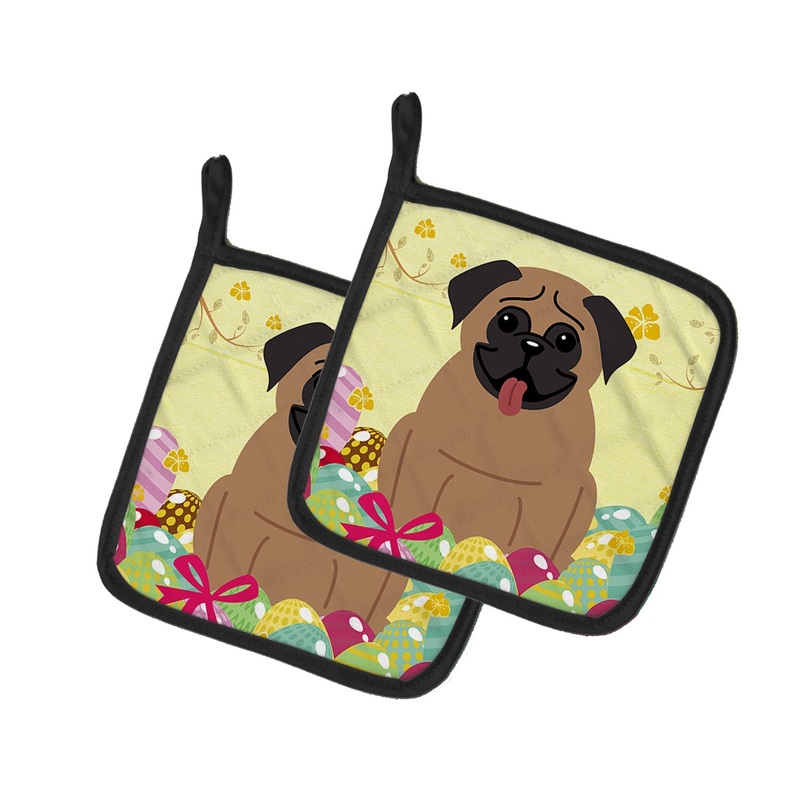Easter Eggs Pug Brown Pot Holders - Set of 2 - Heat-Resistant Kitchen Essentials BB6005PTHD