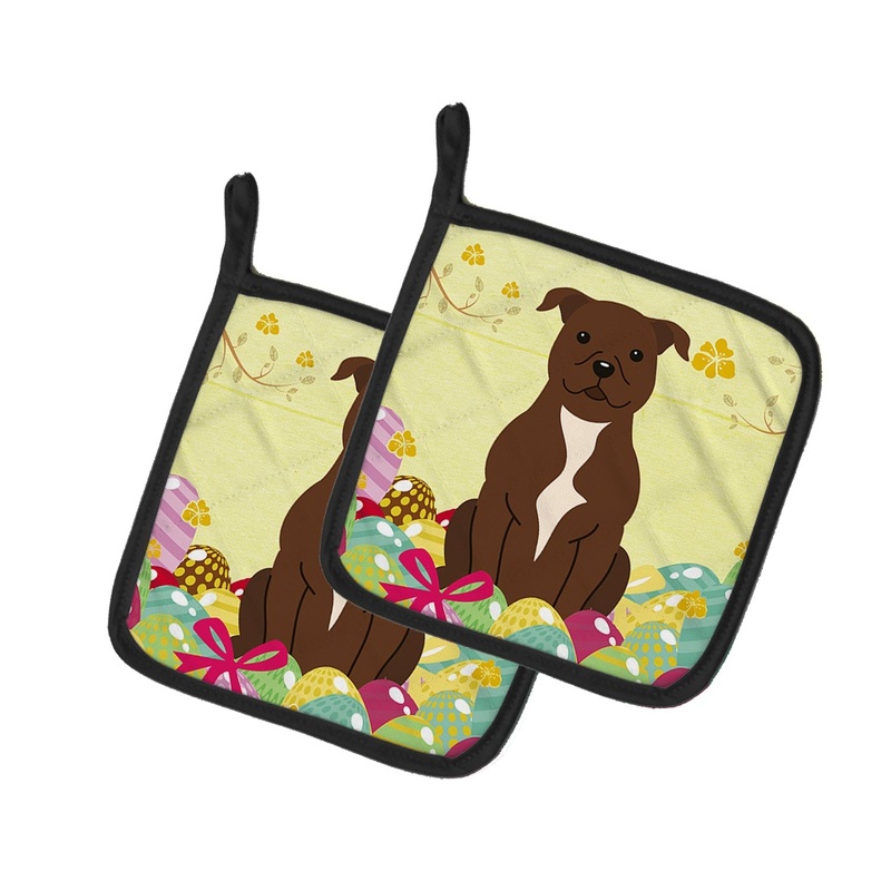 Easter Eggs Staffordshire Bull Terrier Chocolate Pot Holders - Set of 2 - Heat-Resistant Kitchen Essentials BB6048PTHD