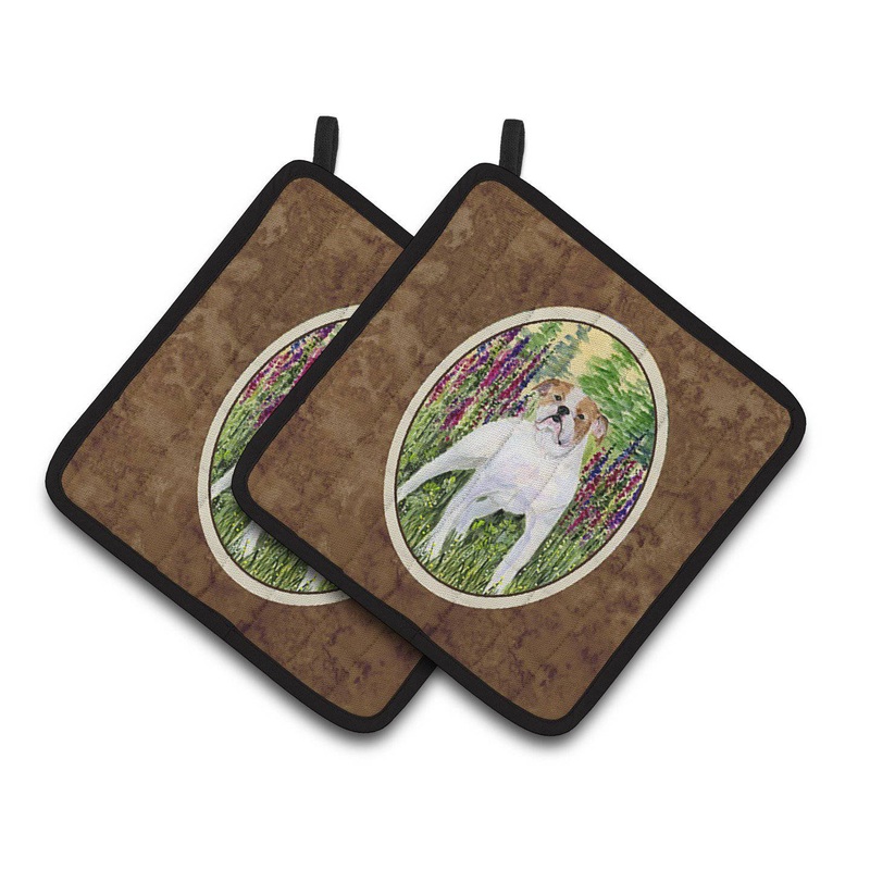 English Bulldog Pot Holders - Set of 2 Decorative Kitchen Helpers | Made in the USA SS8156PTHD