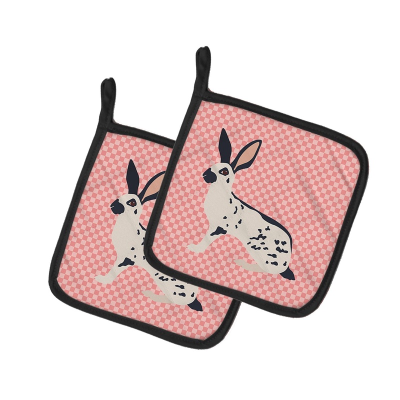English Spot Rabbit Pink Check Pot Holders - Set of 2 - Heat-Resistant Kitchen Essentials BB7961PTHD