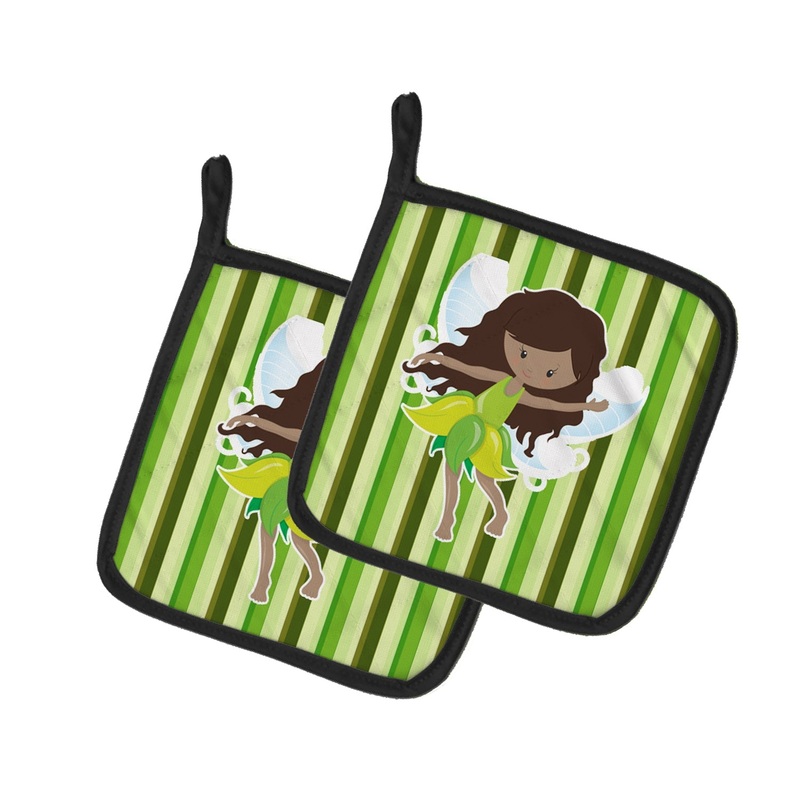 Fairy Green Stripes Pot Holders - Set of 2 - Heat-Resistant Kitchen Essentials BB6912PTHD