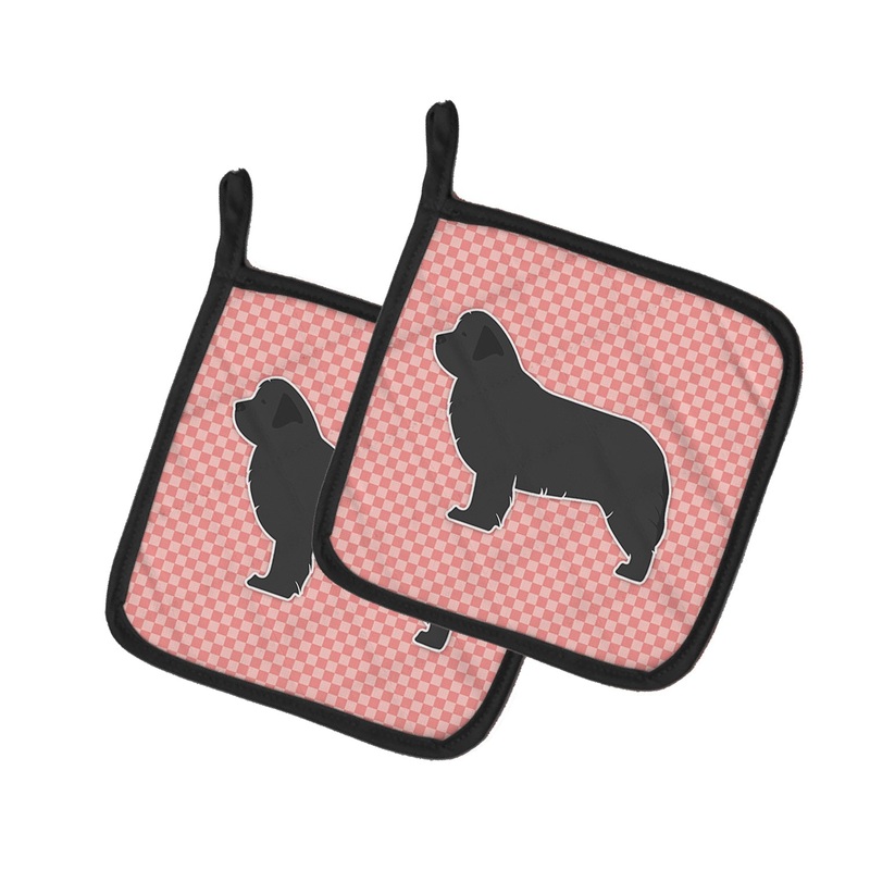 Newfoundland Checkerboard Pink Pot Holders - Set of 2 - Heat-Resistant Kitchen Essentials BB3664PTHD