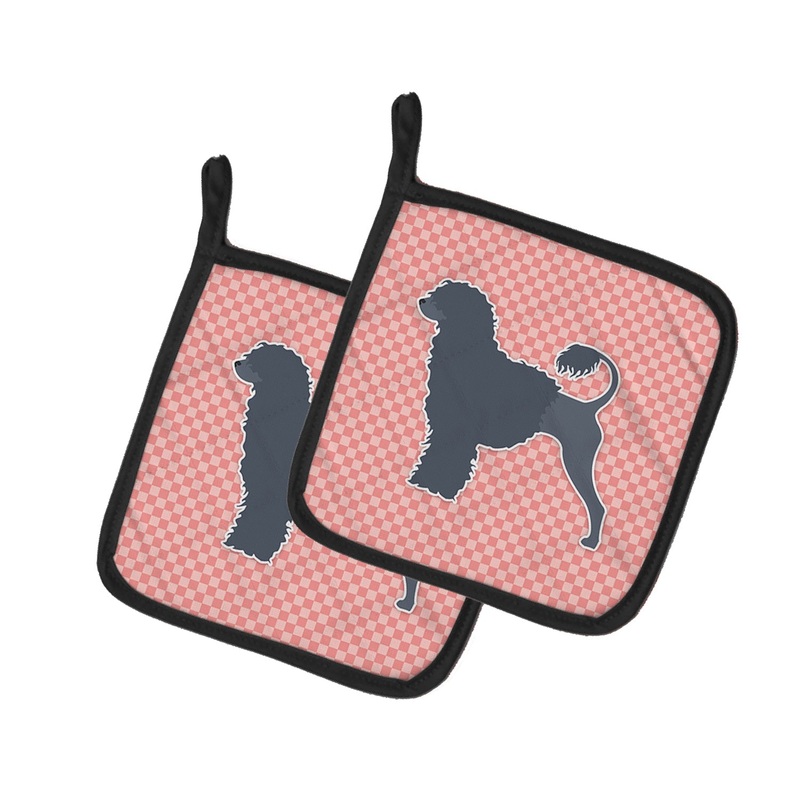 Portuguese Water Dog Checkerboard Pink Pot Holders - Set of 2 - Heat-Resistant Kitchen Essentials BB3668PTHD