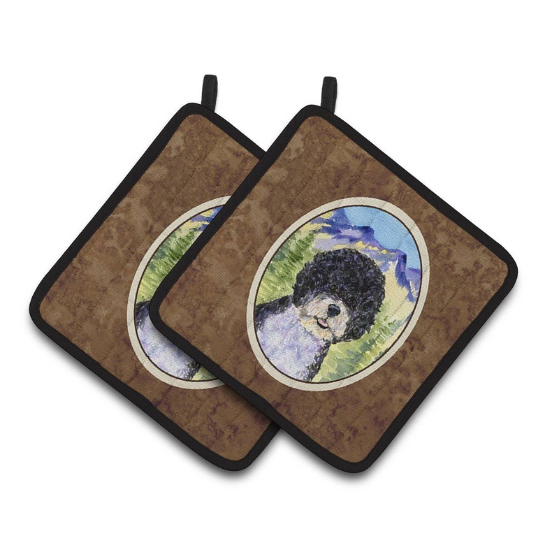 Portuguese Water Dog Pot Holders - Set of 2 Decorative Kitchen Helpers | Made in the USA SS8303PTHD