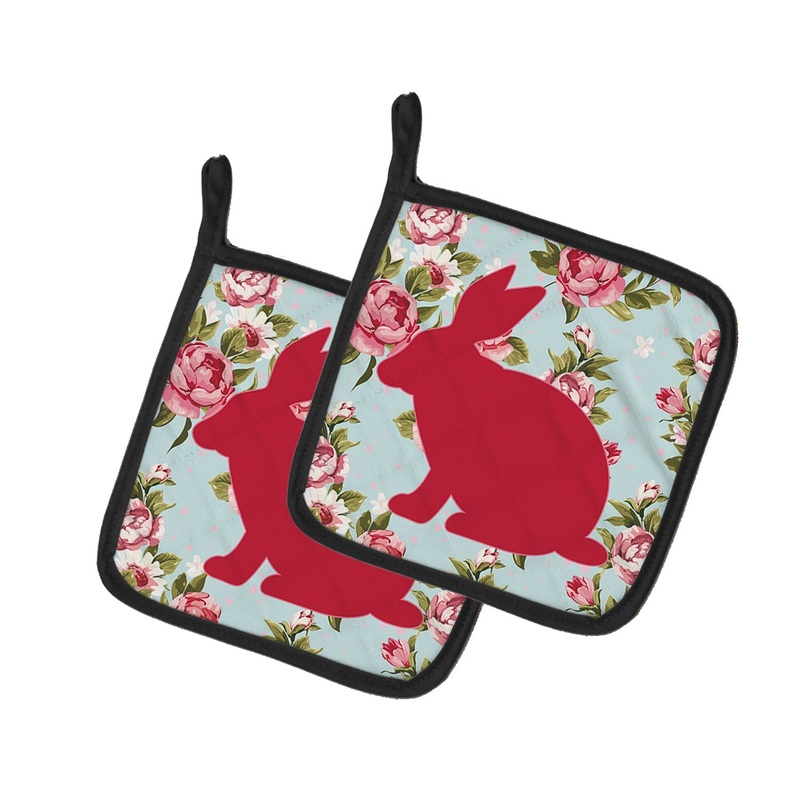 Rabbit Shabby Chic Blue Roses - Set of 2 - Heat-Resistant Kitchen Essentials BB1002-RS-BU-PTHD