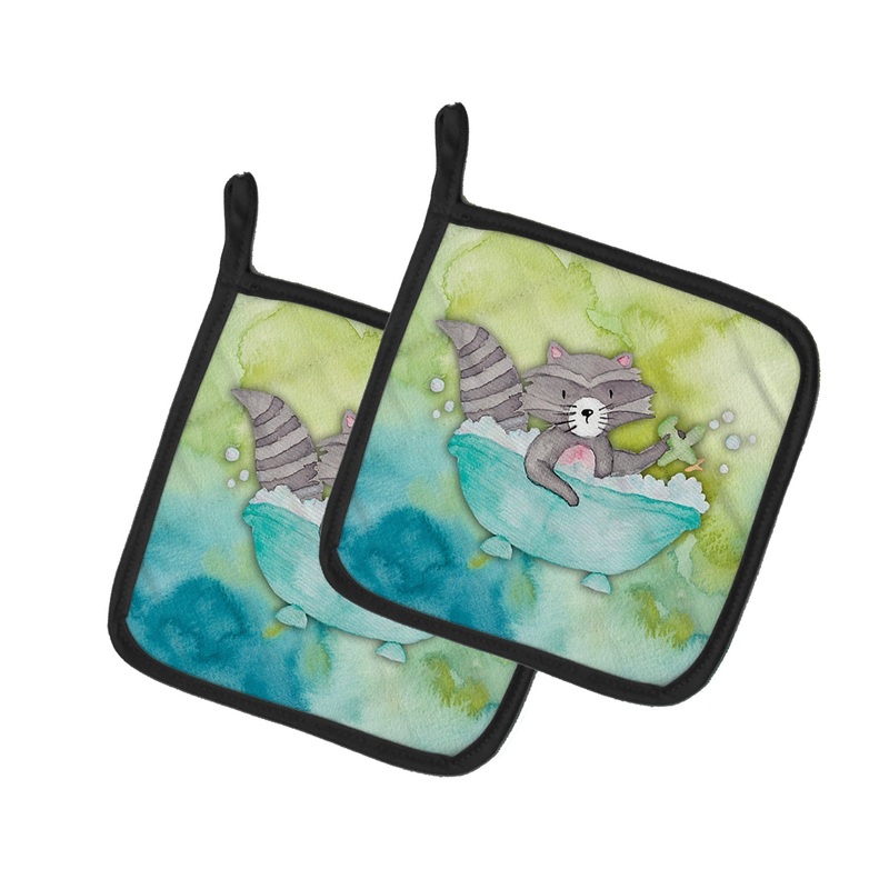 Raccoon Bathing Watercolor Pot Holders - Set of 2 - Heat-Resistant Kitchen Essentials BB7345PTHD