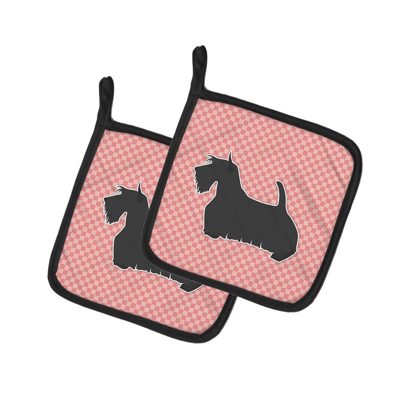 Scottish Terrier Checkerboard Pink Pot Holders - Set of 2 - Heat-Resistant Kitchen Essentials BB3669PTHD