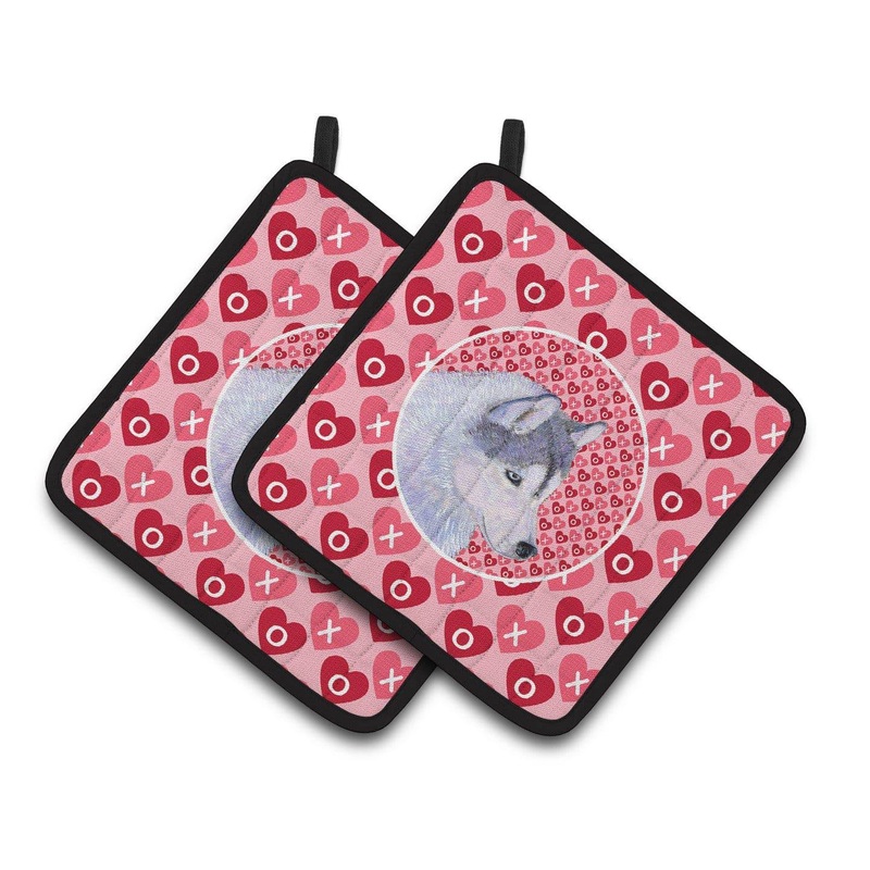 Siberian Husky Hearts Love Valentine's Day Pot Holders - Set of 2 Decorative Kitchen Helpers | Made in the USA SS4464PTHD