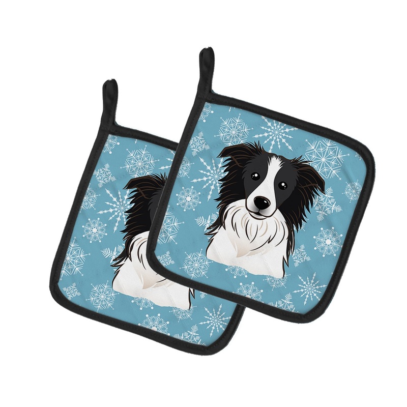 Snowflake Border Collie Pot Holders - Set of 2 - Heat-Resistant Kitchen Essentials BB1675PTHD
