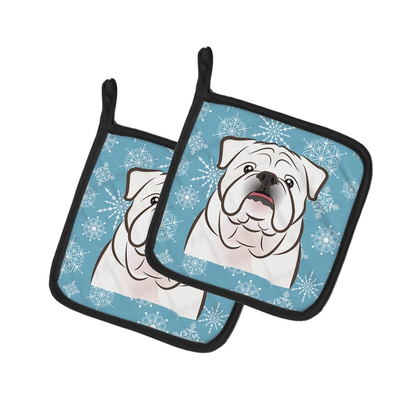 Snowflake White English Bulldog Pot Holders - Set of 2 - Heat-Resistant Kitchen Essentials BB1654PTHD