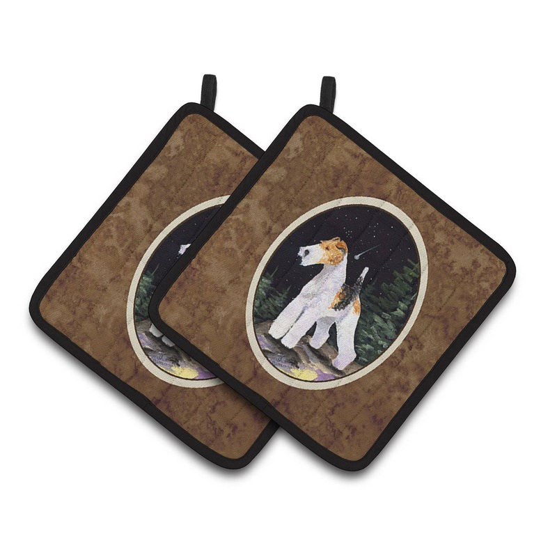 Starry Night Fox Terrier Pot Holders - Set of 2 Decorative Kitchen Helpers | Made in the USA SS8503PTHD