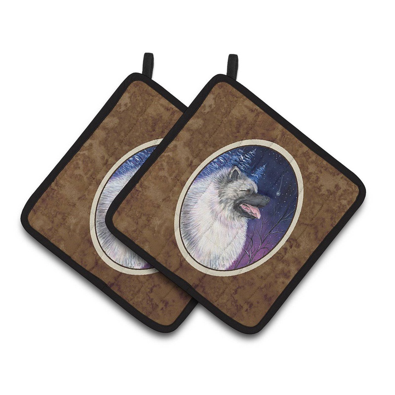 Starry Night Keeshond Pot Holders - Set of 2 Decorative Kitchen Helpers | Made in the USA SS8350PTHD