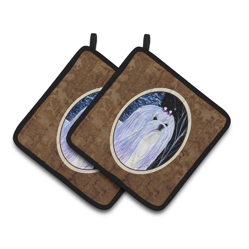 Starry Night Maltese Pot Holders - Set of 2 Decorative Kitchen Helpers | Made in the USA SS8378PTHD