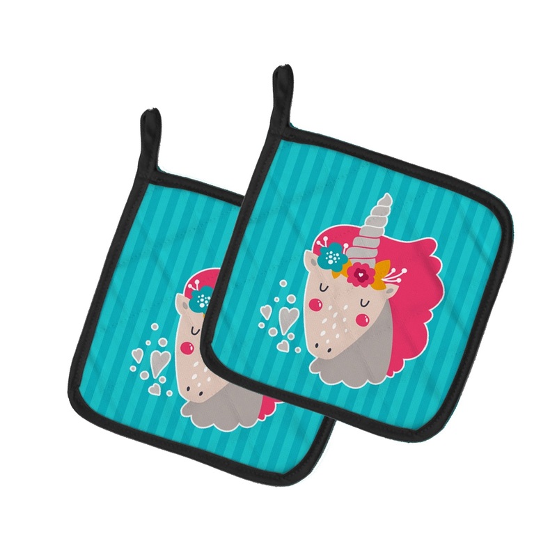 Unicorn Blue Stripes Pot Holders - Set of 2 - Heat-Resistant Kitchen Essentials BB7140PTHD