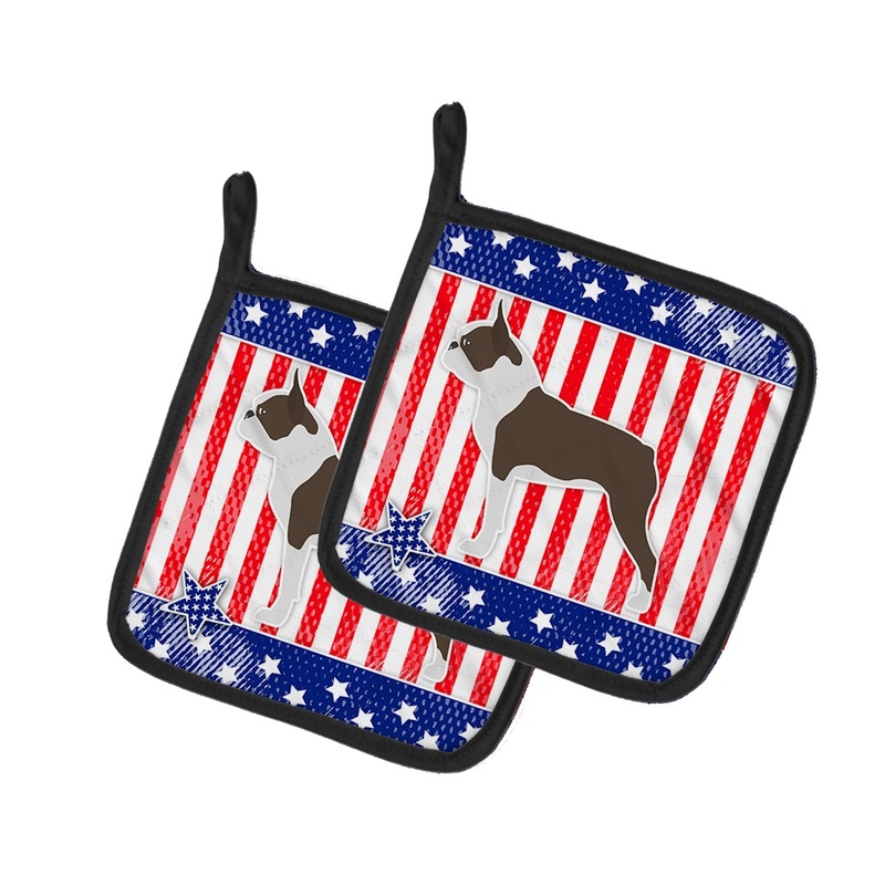 USA Patriotic Boston Terrier Pot Holders - Set of 2 - Heat-Resistant Kitchen Essentials BB3344PTHD