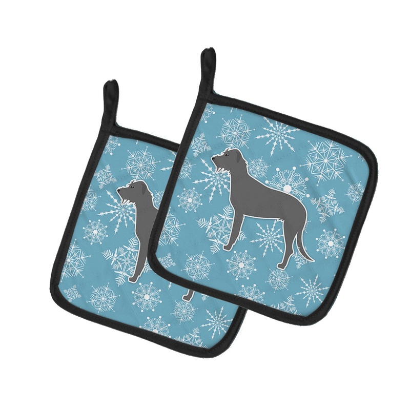 Winter Snowflake Irish Wolfhound Pot Holders - Set of 2 - Heat-Resistant Kitchen Essentials BB3503PTHD