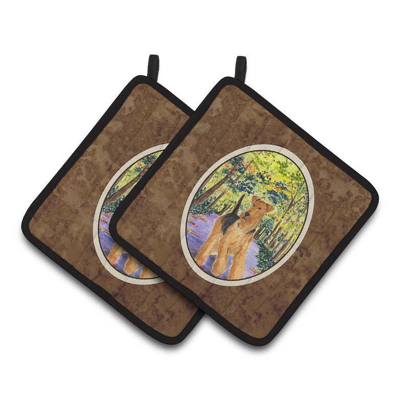 Airedale Pot Holders - Set of 2 Decorative Kitchen Helpers | Made in the USA SS8208PTHD