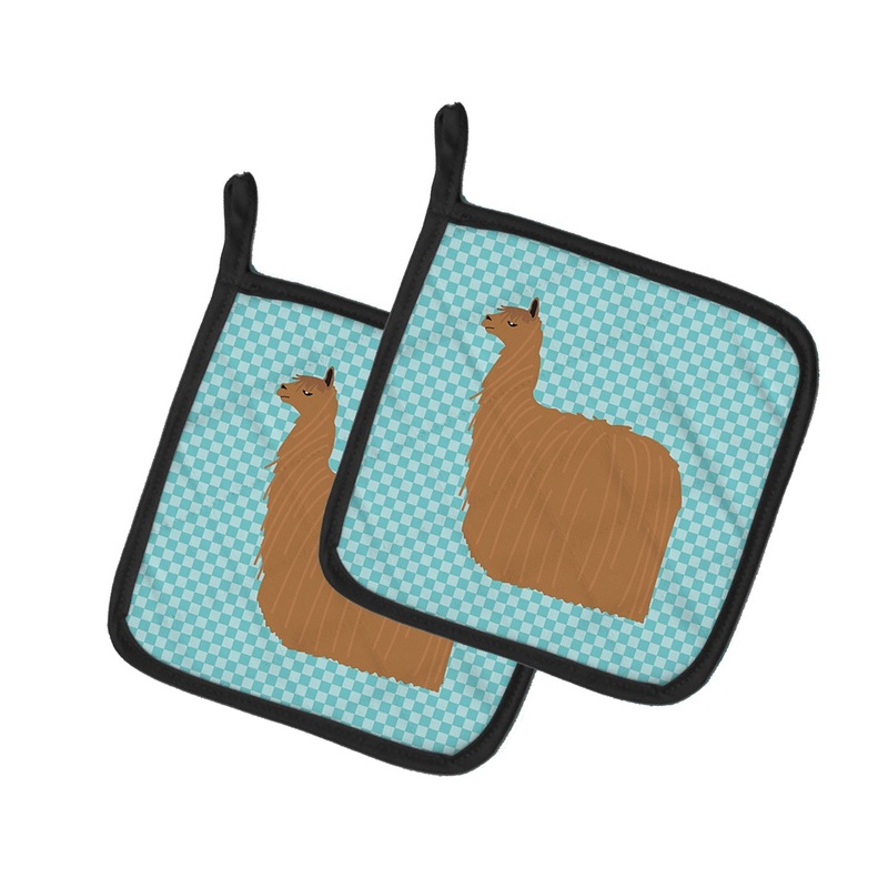 Alpaca Suri Blue Check Pot Holders - Set of 2 - Heat-Resistant Kitchen Essentials BB8094PTHD