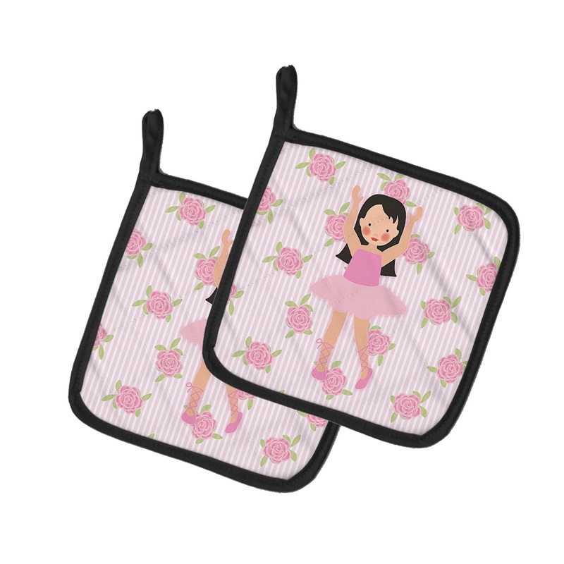 Ballerina Long Dark Hair Pot Holders - Set of 2 - Heat-Resistant Kitchen Essentials BB5181PTHD