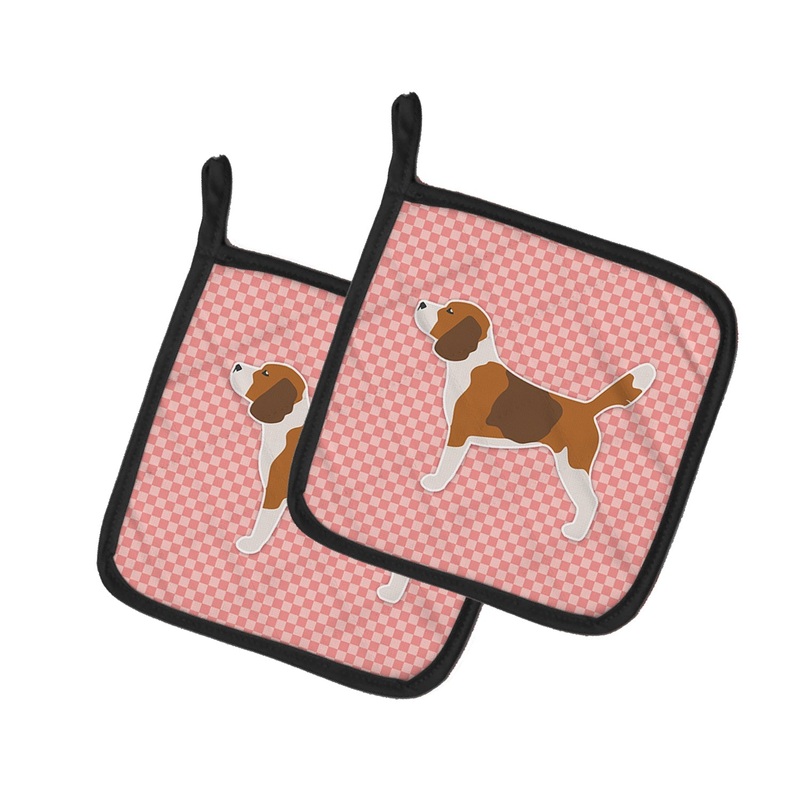 Beagle Checkerboard Pink Pot Holders - Set of 2 - Heat-Resistant Kitchen Essentials BB3610PTHD