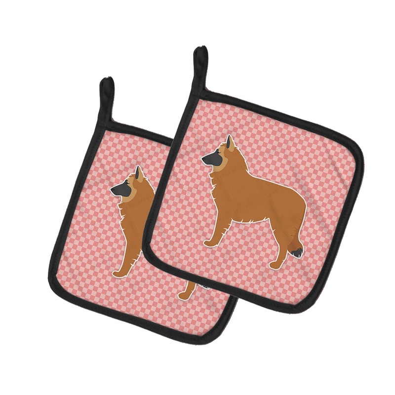 Belgian Shepherd Checkerboard Pink Pot Holders - Set of 2 - Heat-Resistant Kitchen Essentials BB3661PTHD