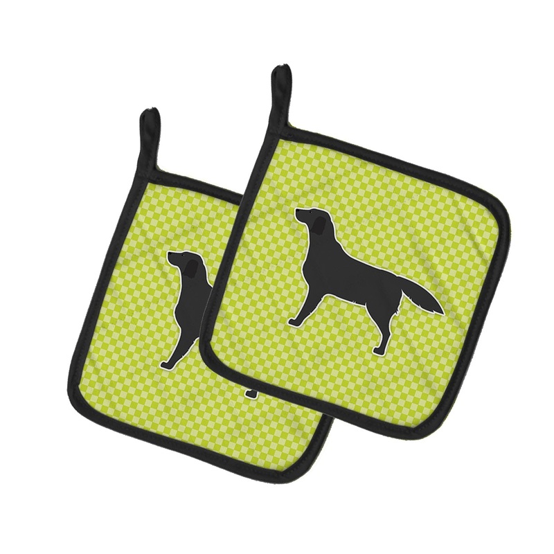 Black Labrador Retriever Checkerboard Green Pot Holders - Set of 2 - Heat-Resistant Kitchen Essentials BB3808PTHD