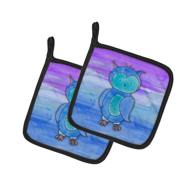Blue Owl Watercolor Pot Holders - Set of 2 - Heat-Resistant Kitchen Essentials BB7426PTHD