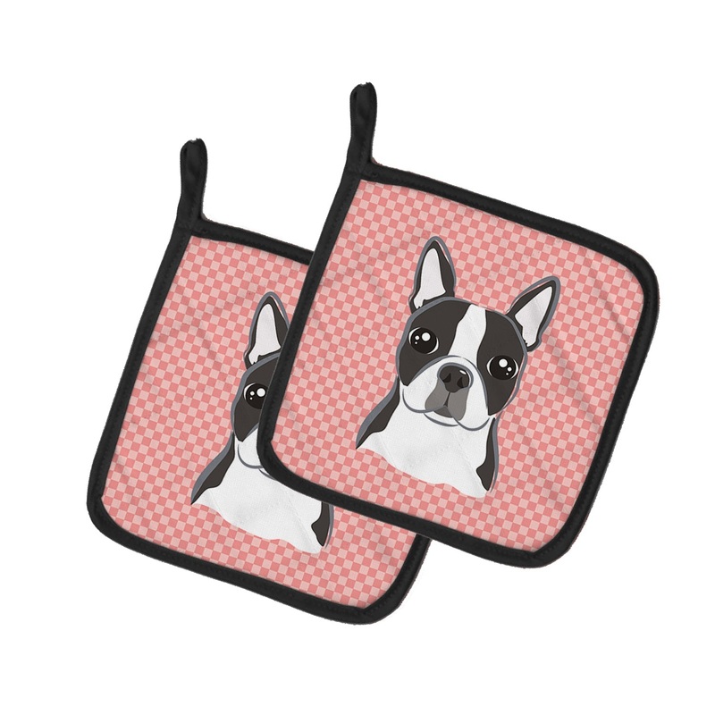 Checkerboard Pink Boston Terrier Pot Holders - Set of 2 - Heat-Resistant Kitchen Essentials BB1203PTHD