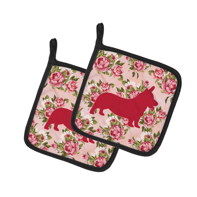 Corgi Shabby Chic Pink Roses Pot Holders - Set of 2 - Heat-Resistant Kitchen Essentials BB1069-RS-PK-PTHD