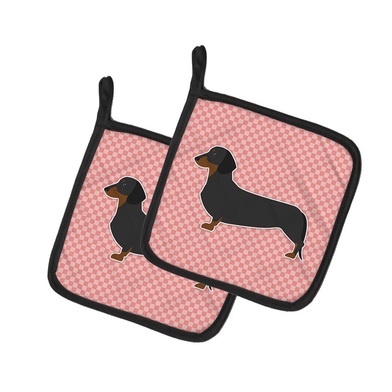 Dachshund Checkerboard Pink Pot Holders - Set of 2 - Heat-Resistant Kitchen Essentials BB3582PTHD