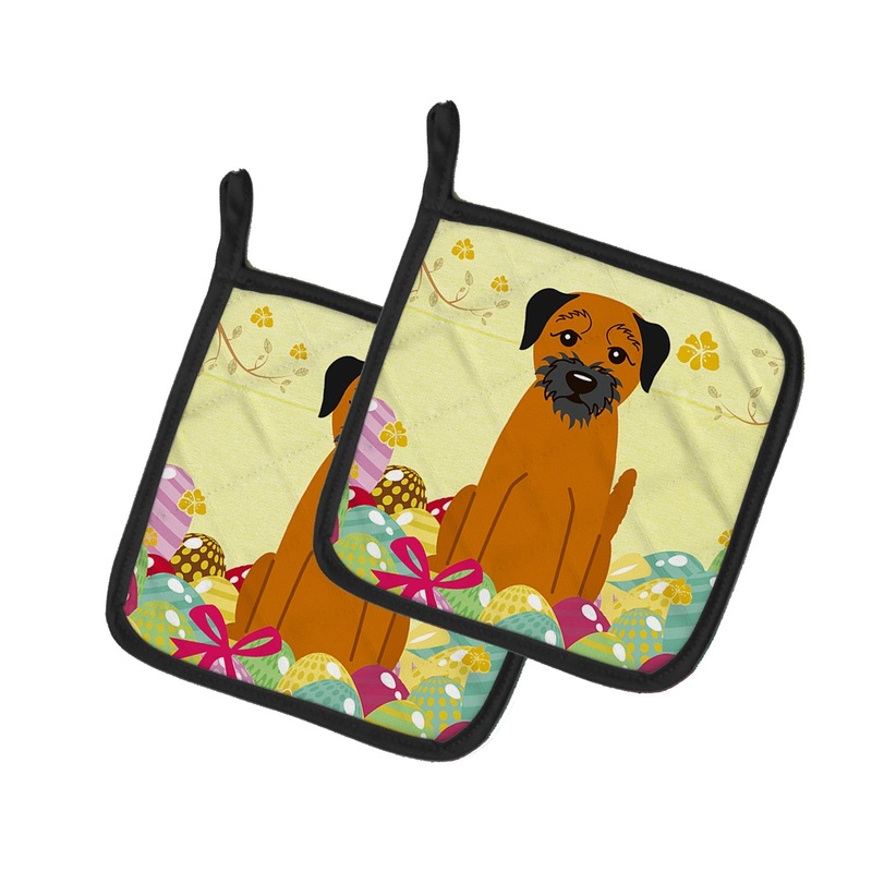 Easter Eggs Border Terrier Pot Holders - Set of 2 - Heat-Resistant Kitchen Essentials BB6039PTHD