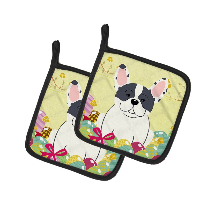 Easter Eggs French Bulldog Piebald Pot Holders - Set of 2 - Heat-Resistant Kitchen Essentials BB6011PTHD