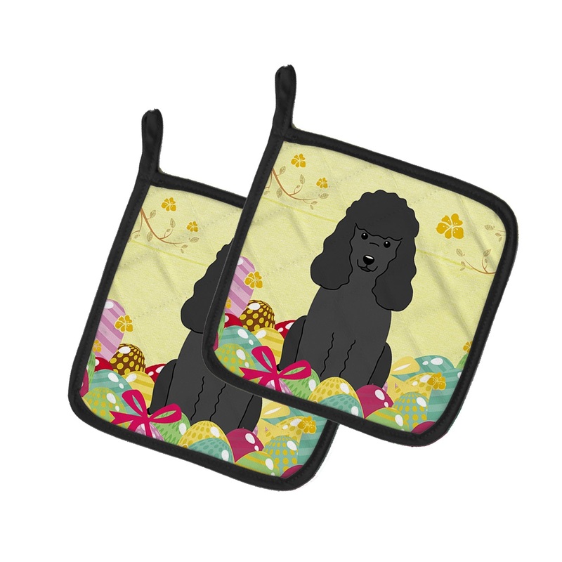 Easter Eggs Poodle Black Pot Holders - Set of 2 - Heat-Resistant Kitchen Essentials BB6071PTHD
