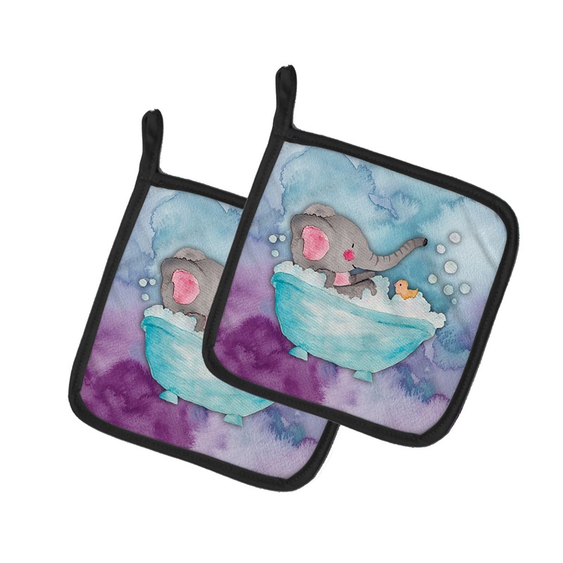 Elephant Bathing Watercolor Pot Holders - Set of 2 - Heat-Resistant Kitchen Essentials BB7346PTHD
