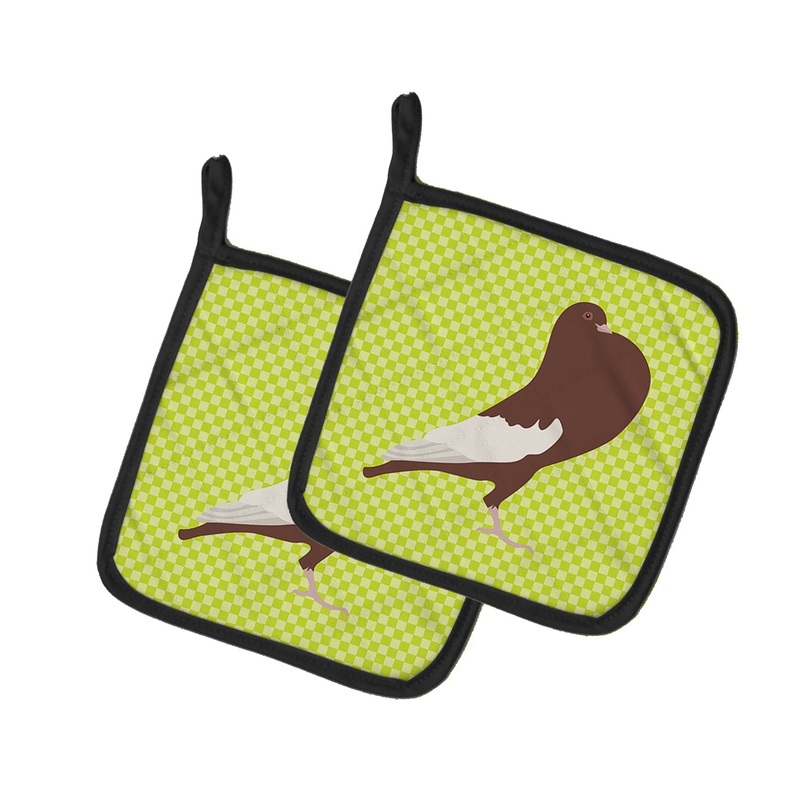 English Pouter Pigeon Green Pot Holders - Set of 2 - Heat-Resistant Kitchen Essentials BB7780PTHD