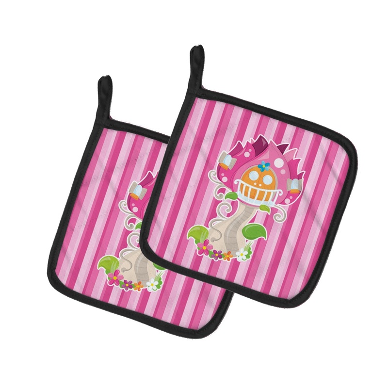 Fairy House Pink Stripes Pot Holders - Set of 2 - Heat-Resistant Kitchen Essentials BB6907PTHD
