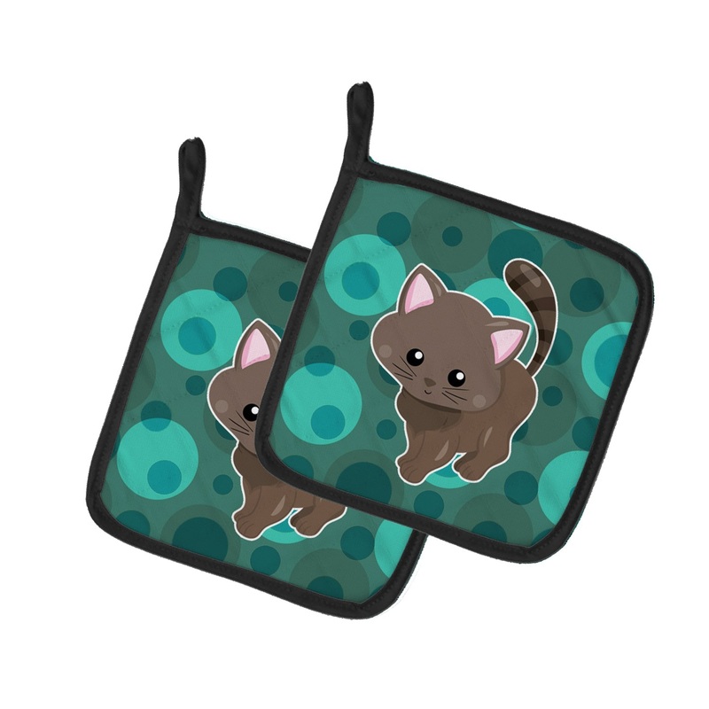 Polkadot Kitten Cat Pot Holders - Set of 2 - Heat-Resistant Kitchen Essentials BB6885PTHD