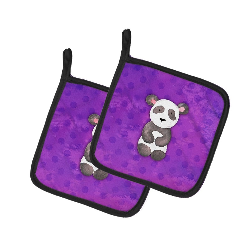Polkadot Panda Bear Watercolor Pot Holders - Set of 2 - Heat-Resistant Kitchen Essentials BB7375PTHD