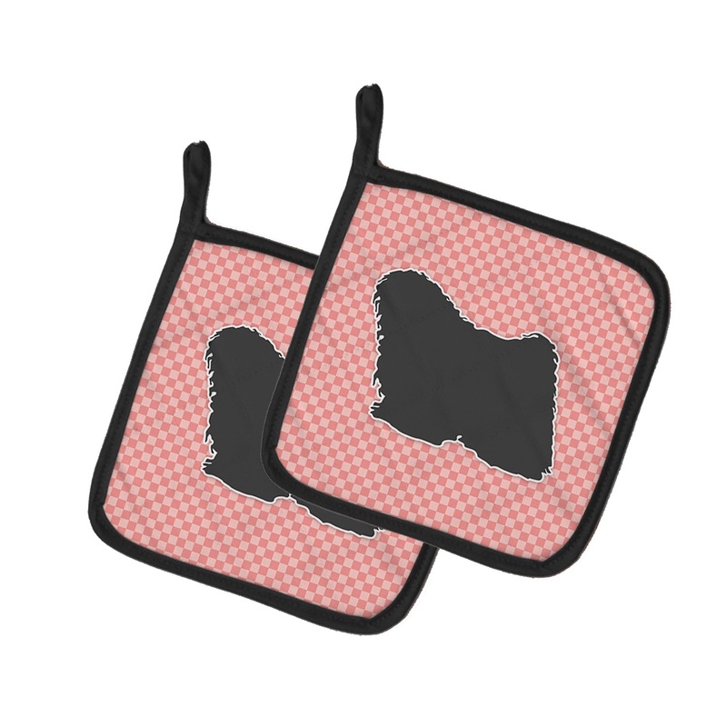 Puli Checkerboard Pink Pot Holders - Set of 2 - Heat-Resistant Kitchen Essentials BB3663PTHD