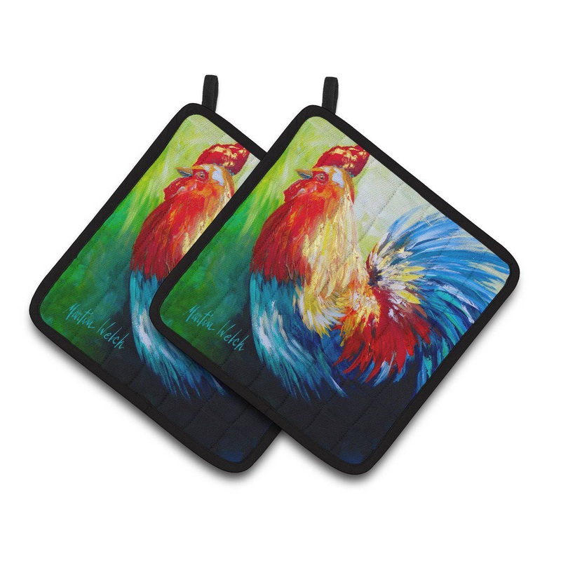 Rooster Chief Big Feathers Pot Holders - Set of 2 Decorative Kitchen Helpers | Made in the USA MW1137PTHD