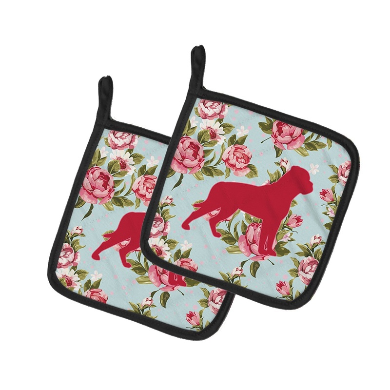 Rottweiler Shabby Chic Blue Roses - Set of 2 - Heat-Resistant Kitchen Essentials BB1083-RS-BU-PTHD