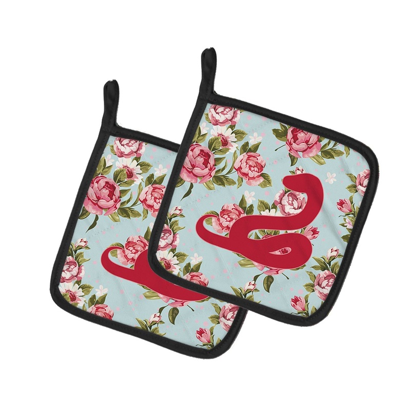 Snake Shabby Chic Blue Roses - Set of 2 - Heat-Resistant Kitchen Essentials BB1124-RS-BU-PTHD