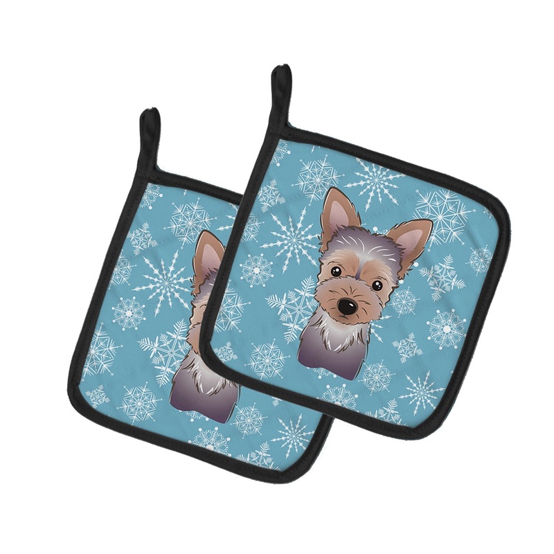 Snowflake Yorkie Puppy Pot Holders - Set of 2 - Heat-Resistant Kitchen Essentials BB1666PTHD