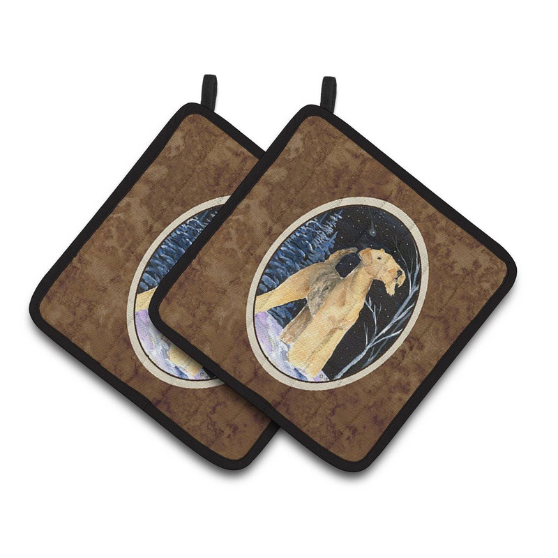 Starry Night Airedale Pot Holders - Set of 2 Decorative Kitchen Helpers | Made in the USA SS8361PTHD