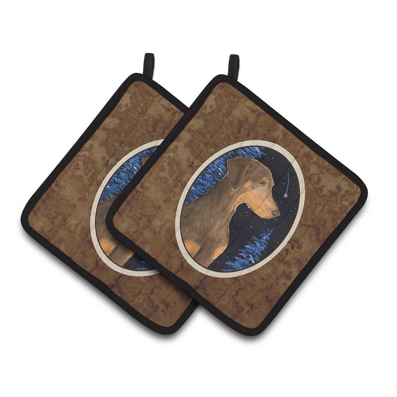 Starry Night Doberman Pot Holders - Set of 2 Decorative Kitchen Helpers | Made in the USA SS8462PTHD