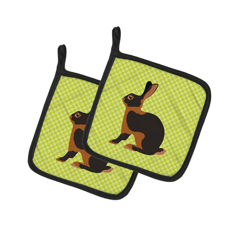 Tan Rabbit Green Pot Holders - Set of 2 - Heat-Resistant Kitchen Essentials BB7789PTHD