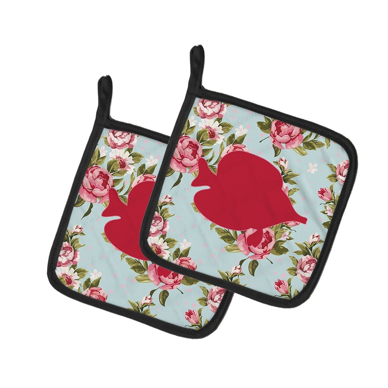Tang Fish Shabby Chic Blue Roses Pot Holders - Set of 2 - Heat-Resistant Kitchen Essentials BB1023-RS-BU-PTHD