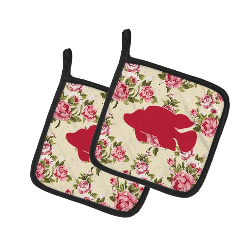 Tropical Fish Shabby Chic Yellow Roses Pot Holders - Set of 2 - Heat-Resistant Kitchen Essentials BB1013-RS-YW-PTHD